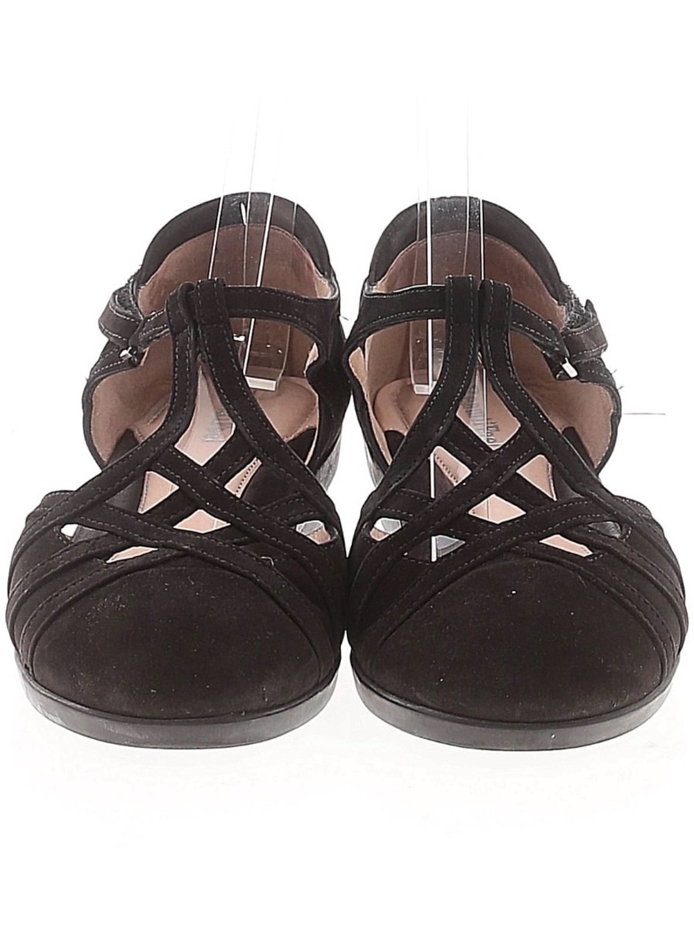 Italian Leather Black Strappy Closed-Toe Flats Size 39 8-8.5